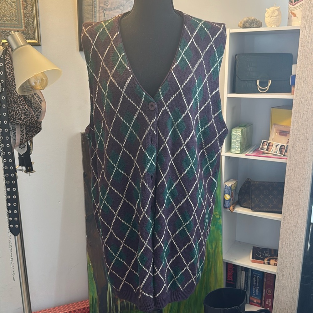 Vintage argyle cozy knit mini sweater dress 🍁